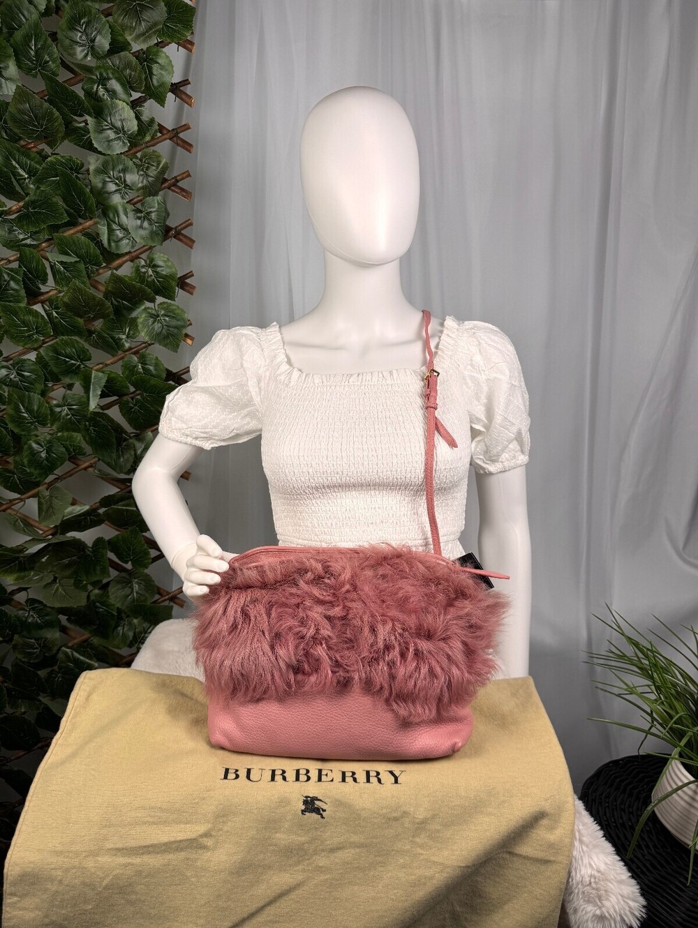 Burberry Prorsum Medium Pink Shearling Shoulder Bag